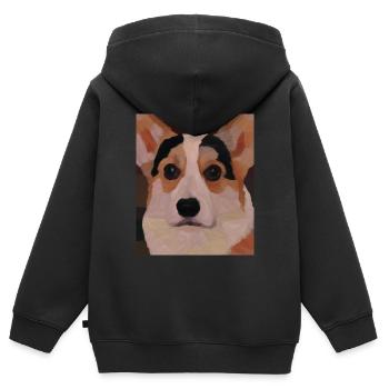 Corgi Portrait Cubisme Chien - Sweat Premium à capuche zippé enfant bio - noir - Dos - AI Model Kid Male (0cm)