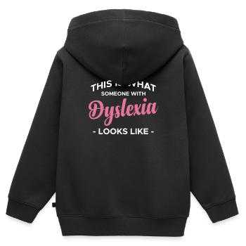 This Is What Someone With Dylexia Looks Like - Kinder Premium Organic Zip Hoodie - Schwarz - Hinten - AI Model Kid Male (0cm)