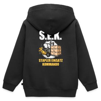 S.E.K Stapler Einsatz Kommando - Kinder Premium Organic Zip Hoodie - Schwarz - Hinten - AI Model Kid Male (0cm)