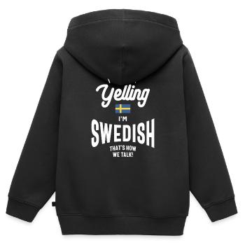 Ich schreie nicht, ich bin schwedisch Lustiger schwedischer Stolz - Kinder Premium Organic Zip Hoodie - Schwarz - Hinten - AI Model Kid Male (0cm)