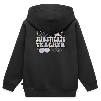Enseignant suppléant Halloween School Sub Teacher - Sweat Premium à capuche zippé enfant bio - noir - Dos - AI Model Kid Male (0cm)