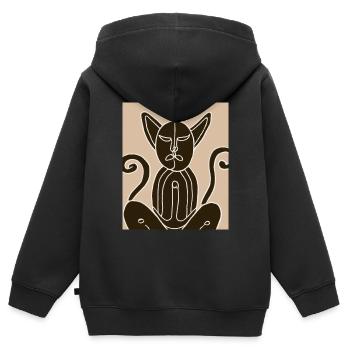 Portrait de chat Cubisme de chat Méditation - Sweat Premium à capuche zippé enfant bio - noir - Dos - AI Model Kid Male (0cm)