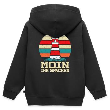Moin Ihr Spacken Möwe Norddeutsch Plattdeutscher - Kinder Premium Organic Zip Hoodie - Schwarz - Hinten - AI Model Kid Male (0cm)