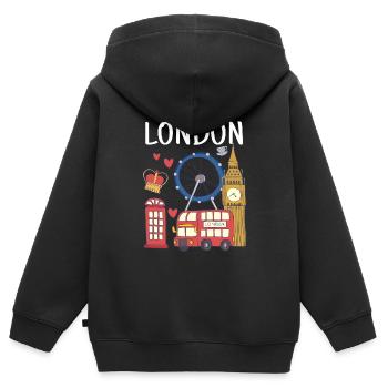 London - Kinder Premium Organic Zip Hoodie - Schwarz - Hinten - AI Model Kid Male (0cm)