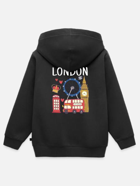 London - Kinder Premium Organic Zip Hoodie - Schwarz