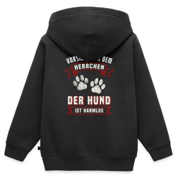 Vorsicht Vor Dem Herrchen Der Hund Ist Harmlos - Kinder Premium Organic Zip Hoodie - Schwarz - Hinten - AI Model Kid Male (0cm)
