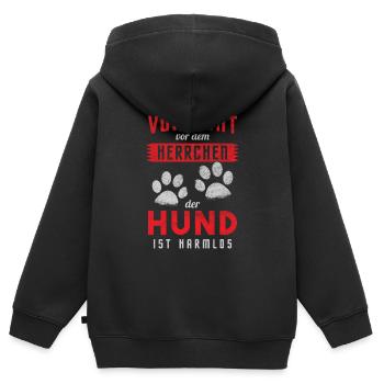 Vorsicht Vor Dem Herrchen Der Hund Ist Harmlos - Kinder Premium Organic Zip Hoodie - Schwarz - Hinten - AI Model Kid Male (0cm)