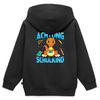 Achtung Schulkind Dinosaurier - Kinder Premium Organic Zip Hoodie - Schwarz - Hinten - AI Model Kid Male (0cm)