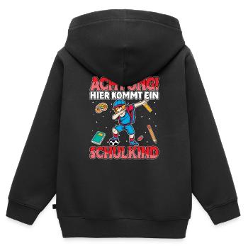 Achtung hier kommt ein Schulkind Fußball - Kinder Premium Organic Zip Hoodie - Schwarz - Hinten - AI Model Kid Male (0cm)