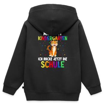 Machs gut Kindergarten ich rocke jetzt die Schule - Kinder Premium Organic Zip Hoodie - Schwarz - Hinten - AI Model Kid Male (0cm)