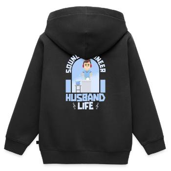 Ingénieur du son Ingénieur du son mari - Sweat Premium à capuche zippé enfant bio - noir - Dos - AI Model Kid Male (0cm)