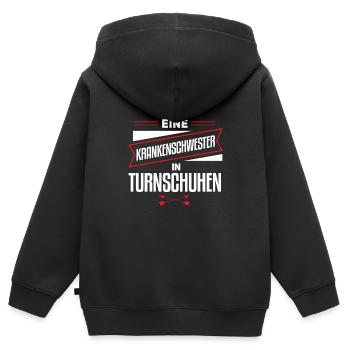 Eine Krankenschwester in Turnschuhen - Kinder Premium Organic Zip Hoodie - Schwarz - Hinten - AI Model Kid Male (0cm)