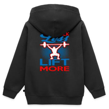Parler moins soulever plus 9 - Sweat Premium à capuche zippé enfant bio - noir - Dos - AI Model Kid Male (0cm)