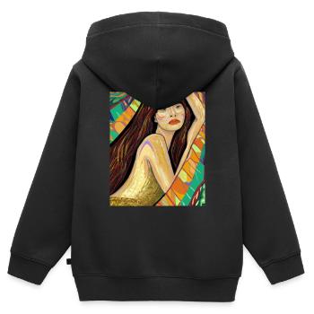 Meerjungfrau Portrait Gustav Klimt Style - Kinder Premium Organic Zip Hoodie - Schwarz - Hinten - AI Model Kid Male (0cm)