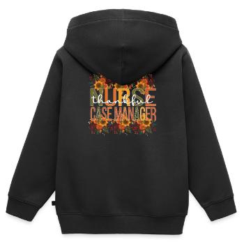 Infirmière autorisée Gestionnaire de cas Thanksgiving Infirmière Gestionnaire de cas - Sweat Premium à capuche zippé enfant bio - noir - Dos - AI Model Kid Male (0cm)