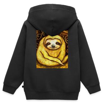 Sloth Portrait Funny Gustav Klimt Style - Kids Premium Organic Zip-up Hoodie - black - Back - AI Model Kid Male (0cm)
