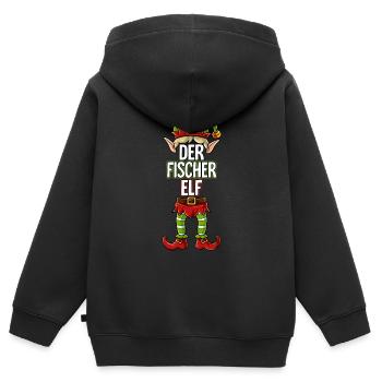 Fischer Elf Partnerlook Weihnachten - Kinder Premium Organic Zip Hoodie - Schwarz - Hinten - AI Model Kid Male (0cm)