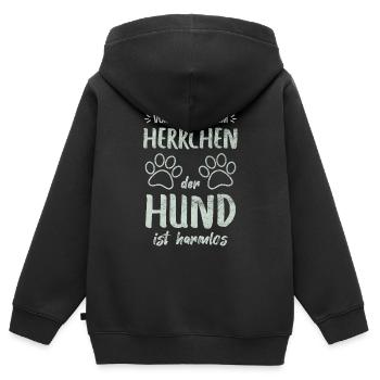 Vorsicht Vor Dem Herrchen Der Hund Ist Harmlos - Kinder Premium Organic Zip Hoodie - Schwarz - Hinten - AI Model Kid Male (0cm)
