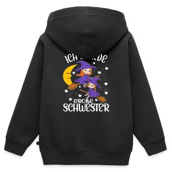 Bientôt grande soeur annonce mignonne sorcière fille - Sweat Premium à capuche zippé enfant bio - noir - Dos - AI Model Kid Male (0cm)