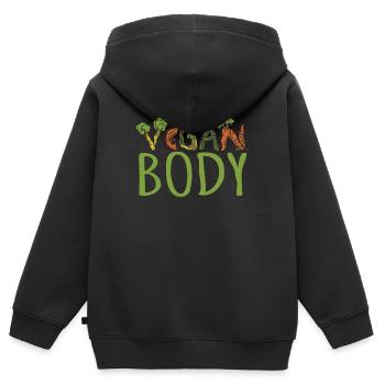 Mot Végétarien Végétarien Go Vegan Body - Sweat Premium à capuche zippé enfant bio - noir - Dos - AI Model Kid Male (0cm)
