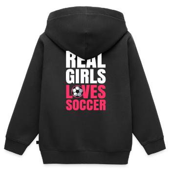 Frauenfußball - Kinder Premium Organic Zip Hoodie - Schwarz - Hinten - AI Model Kid Male (0cm)