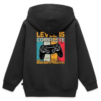 Level 15 complete Gaming Geburtstag - Kinder Premium Organic Zip Hoodie - Schwarz - Hinten - AI Model Kid Male (0cm)