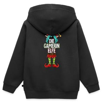Gamerin Elfe Partnerlook Weihnachten - Kinder Premium Organic Zip Hoodie - Schwarz - Hinten - AI Model Kid Male (0cm)
