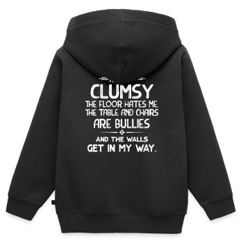 Ich Bin Nicht Ungeschickt, Der Boden Hasst Mich - Kinder Premium Organic Zip Hoodie - Schwarz - Hinten - AI Model Kid Male (0cm)
