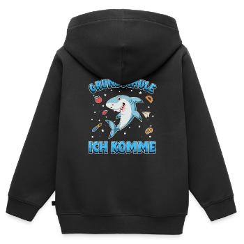 Grundschule ich komme Einschulung Hai - Kinder Premium Organic Zip Hoodie - Schwarz - Hinten - AI Model Kid Male (0cm)
