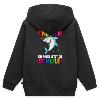 Endlich ich rocke jetzt die Schule Hai - Kinder Premium Organic Zip Hoodie - Schwarz - Hinten - AI Model Kid Male (0cm)