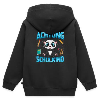 Einschulung Achtung Schulkind Geschenk Panda - Kinder Premium Organic Zip Hoodie - Schwarz - Hinten - AI Model Kid Male (0cm)