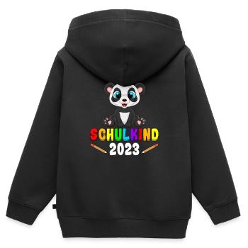 Schulkind 2023 Panda - Kinder Premium Organic Zip Hoodie - Schwarz - Hinten - AI Model Kid Male (0cm)