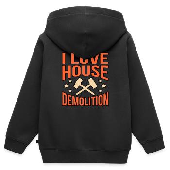 Haus Zerstörung Renovierung Geschenk - Kinder Premium Organic Zip Hoodie - Schwarz - Hinten - AI Model Kid Male (0cm)