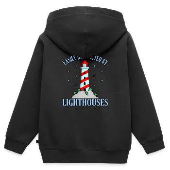 phare - Sweat Premium à capuche zippé enfant bio - noir - Dos - AI Model Kid Male (0cm)