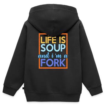 Life Is Soup And I'm A Fork 13 - Kids Premium Organic Zip-up Hoodie - black - Back - AI Model Kid Male (0cm)