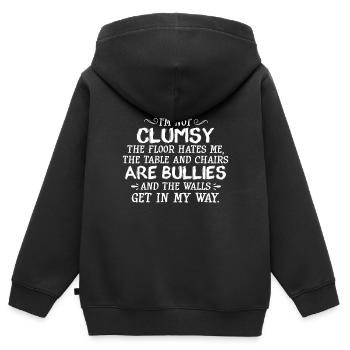 Ich Bin Nicht Ungeschickt, Der Boden Hasst Mich - Kinder Premium Organic Zip Hoodie - Schwarz - Hinten - AI Model Kid Male (0cm)