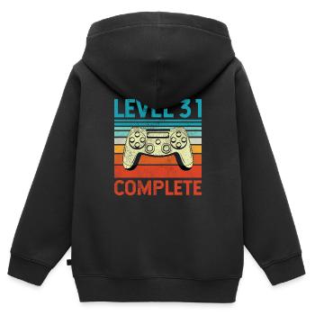 Level 31 Complete - Kinder Premium Organic Zip Hoodie - Schwarz - Hinten - AI Model Kid Male (0cm)