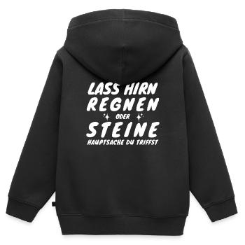 New Bitte Herr lass Hirn regnen oder Steine... - Kinder Premium Organic Zip Hoodie - Schwarz - Hinten - AI Model Kid Male (0cm)