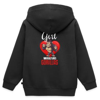 Juste une fille qui aime vraiment les gorilles - Sweat Premium à capuche zippé enfant bio - noir - Dos - AI Model Kid Male (0cm)