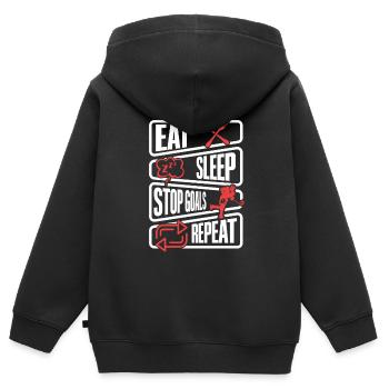 Essen, schlafen, Tore verteidigen Hockey - Kinder Premium Organic Zip Hoodie - Schwarz - Hinten - AI Model Kid Male (0cm)