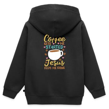 Jesus / Coffee: Bible Verses - Kids Premium Organic Zip-up Hoodie - black - Back - AI Model Kid Male (0cm)