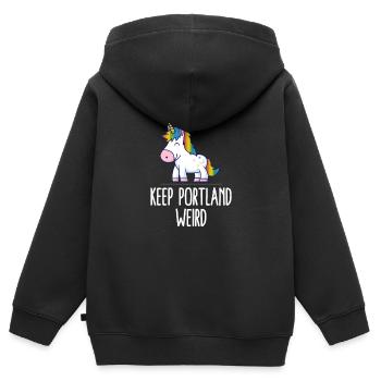 Gardez Portland Weird Unicorn Liberal Excenter Weird - Sweat Premium à capuche zippé enfant bio - noir - Dos - AI Model Kid Male (0cm)
