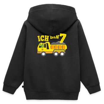 Geburtstagsgeschenk 7. Geburtstag Dino Kipplaster - Kinder Premium Organic Zip Hoodie - Schwarz - Hinten - AI Model Kid Male (0cm)