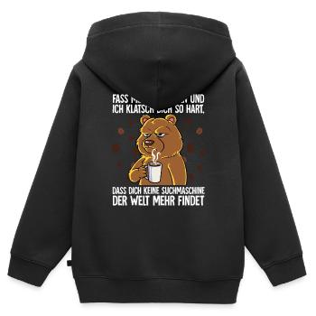 Fass mein Kaffee an und ich klatsch dich Kaffee - Kinder Premium Organic Zip Hoodie - Schwarz - Hinten - AI Model Kid Male (0cm)
