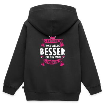 Früher war alles besser Ich bin von früher - Kinder Premium Organic Zip Hoodie - Schwarz - Hinten - AI Model Kid Male (0cm)