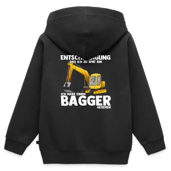 Entschuldigung das ich zu spät bin habe einen Bagg - Kinder Premium Organic Zip Hoodie - Schwarz - Hinten - AI Model Kid Male (0cm)