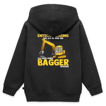 Entschuldigung das ich zu spät bin habe einen Bagg - Kinder Premium Organic Zip Hoodie - Schwarz - Hinten - AI Model Kid Male (0cm)