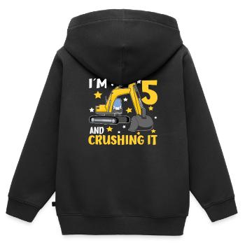 I'm 5 And Crushing It Boys 5th Birthday Excavator - Kinder Premium Organic Zip Hoodie - Schwarz - Hinten - AI Model Kid Male (0cm)