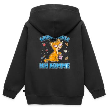 Grundschule ich komme Einschulung Kätzchen - Kinder Premium Organic Zip Hoodie - Schwarz - Hinten - AI Model Kid Male (0cm)