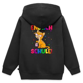 Endlich Schule Kätzchen Einschulung Schulkind - Kinder Premium Organic Zip Hoodie - Schwarz - Hinten - AI Model Kid Male (0cm)